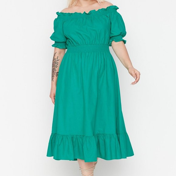 NEW PLUS SIZE CURVE OFF SHOULDER SUMMER MIDI DRESS TBBSS22EL1634 - Picture 8 of 8